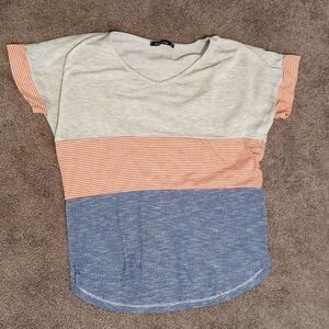 Pink Clover Claude Colorblock Knit V-Neck Tee Shirt Short Sleeve Size S